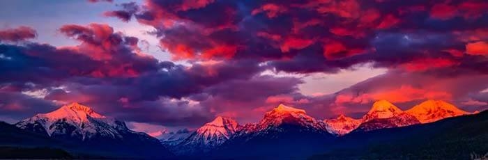 A beautiful view of mountains in sunset