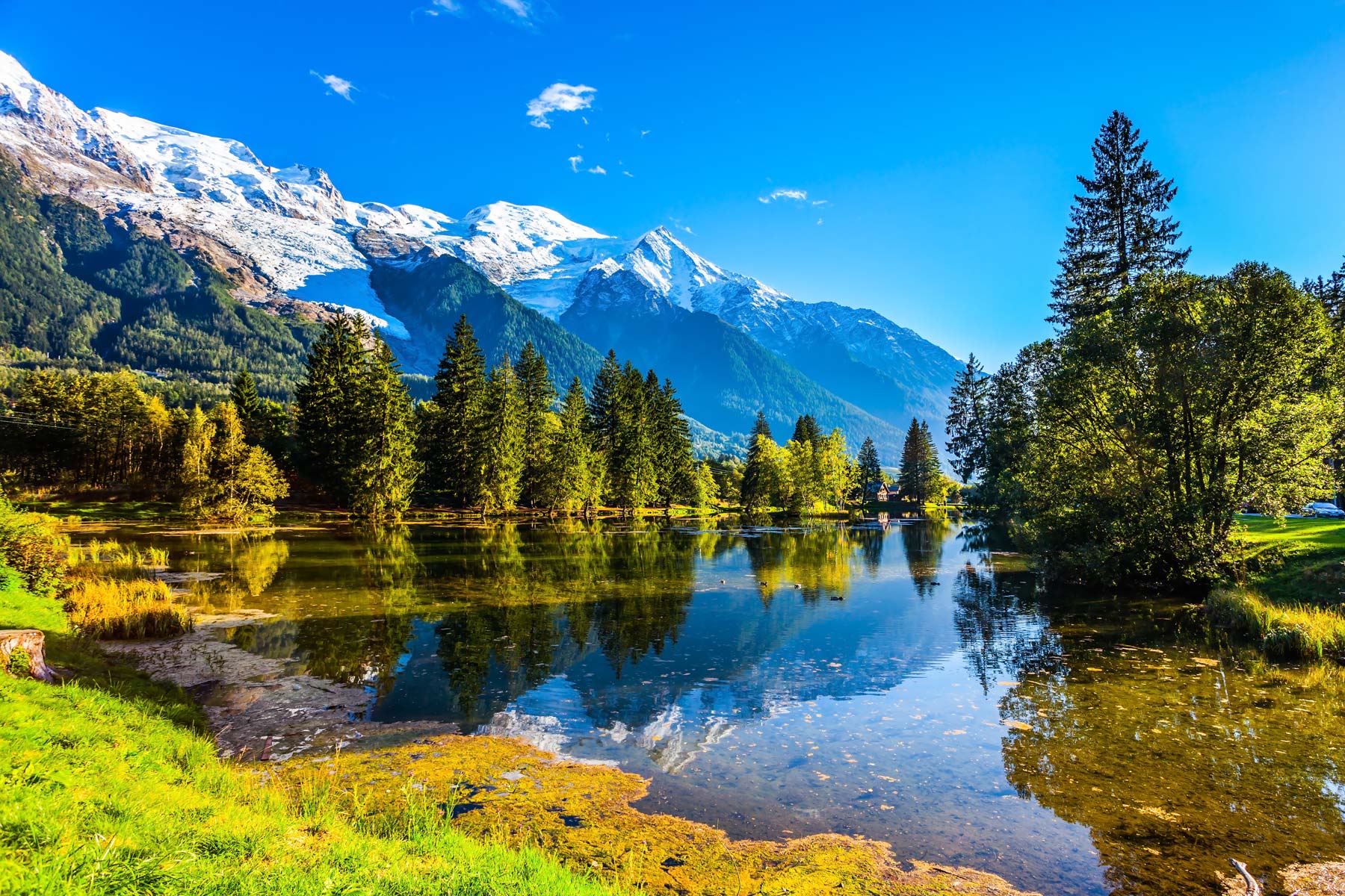 View of Lac des Gaillands with Mont Blanc in the Background