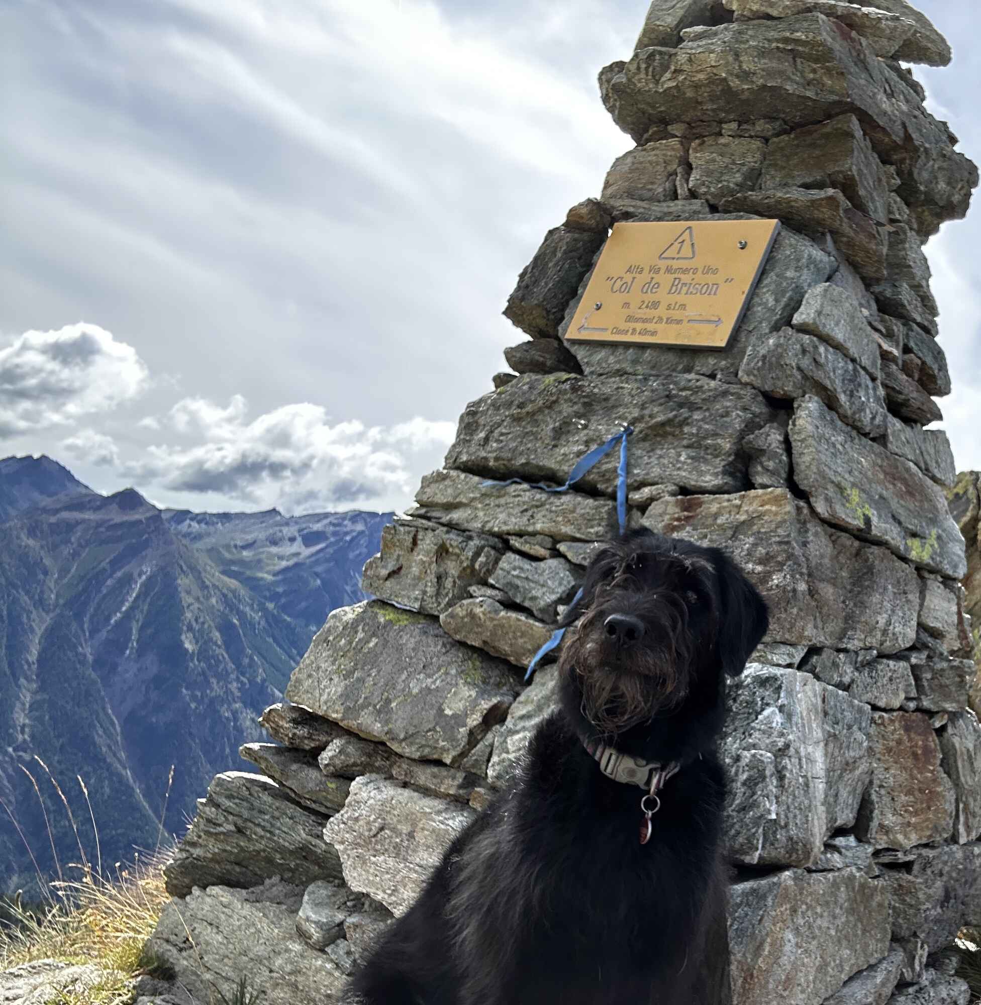 Image of the stack of stones marking the Col de Brison