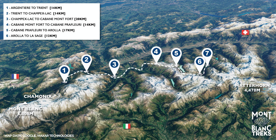 Walkers Haute route map - westerly route